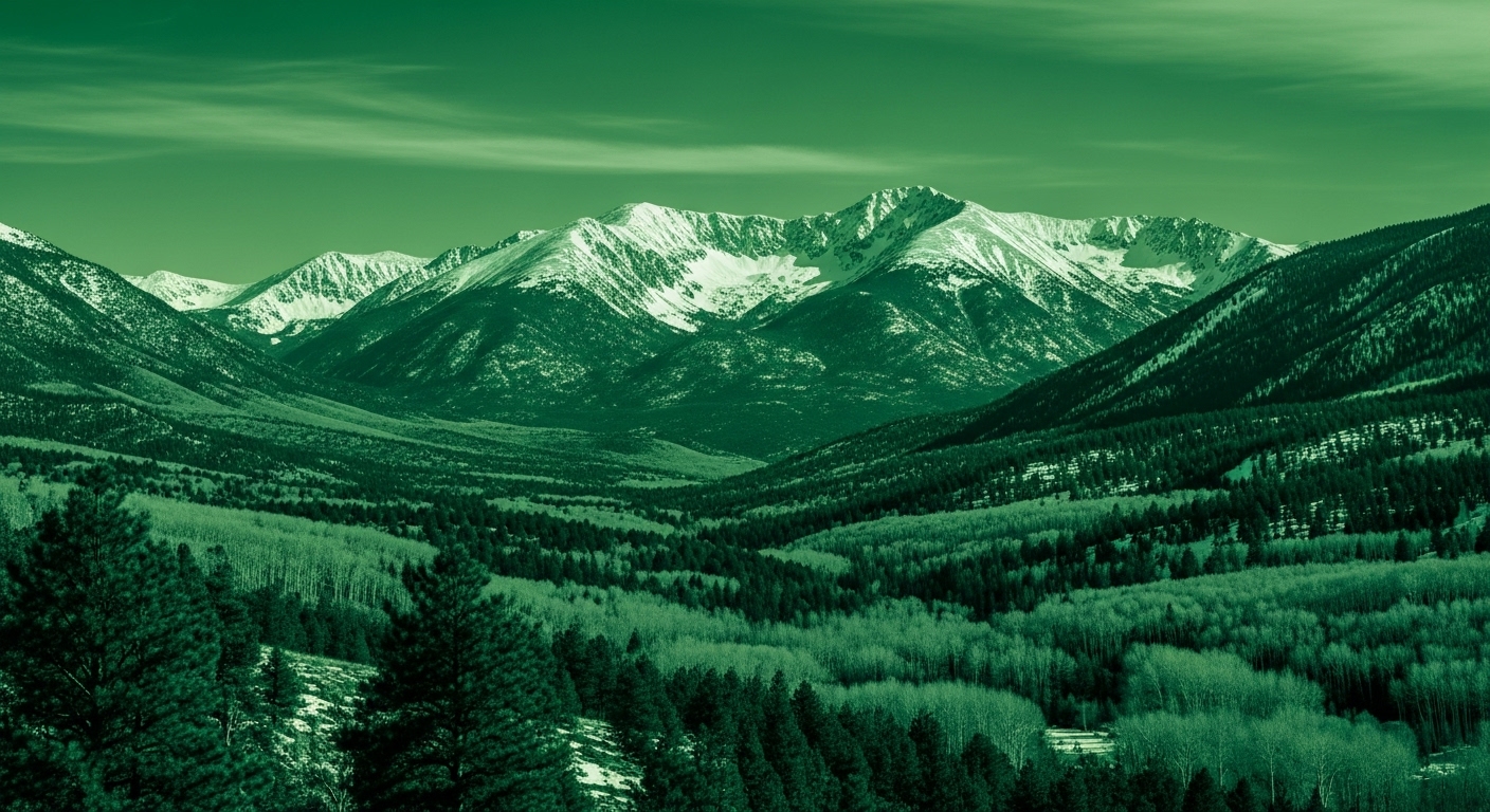 Scenic view of Colorado mountains with a vibrant sky.